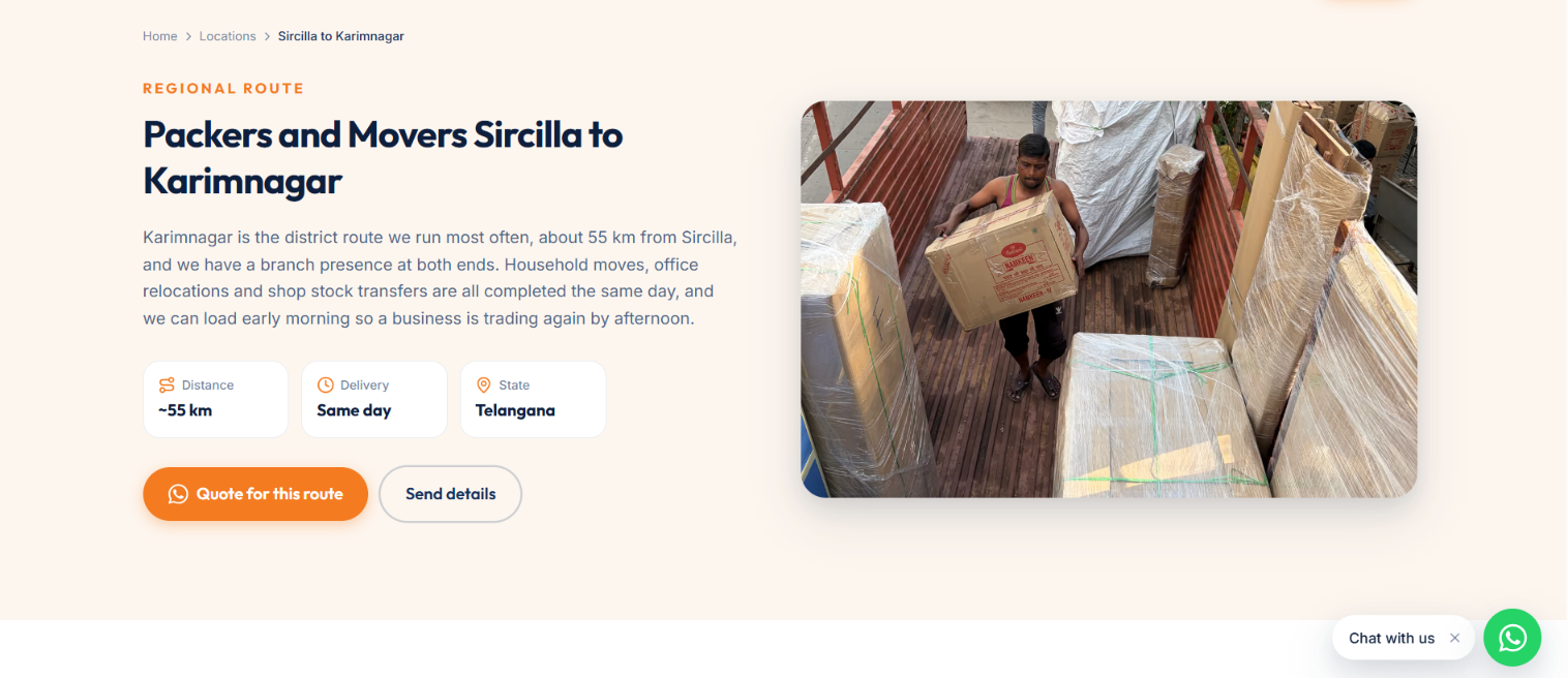 Dwaraka Packers & Movers – Sirisilla — built by Mana Studio